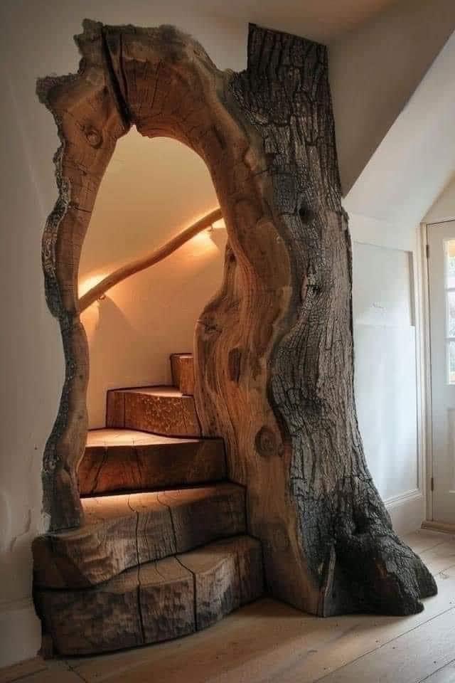Natural doorway formed by tree trunk - symbol of transition, grief passage, and threshold crossing in North Vancouver